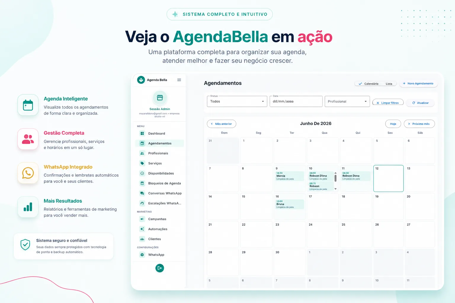 Tela da agenda do sistema AgendaBella